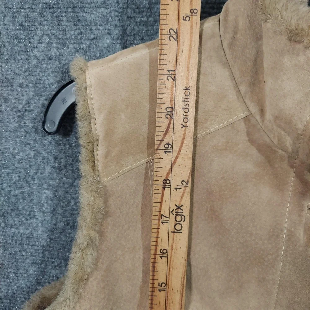 Eddie‎ Bauer Vest Womens XS Brown Seattle Suede Faux Fur Lined Genuine Leather